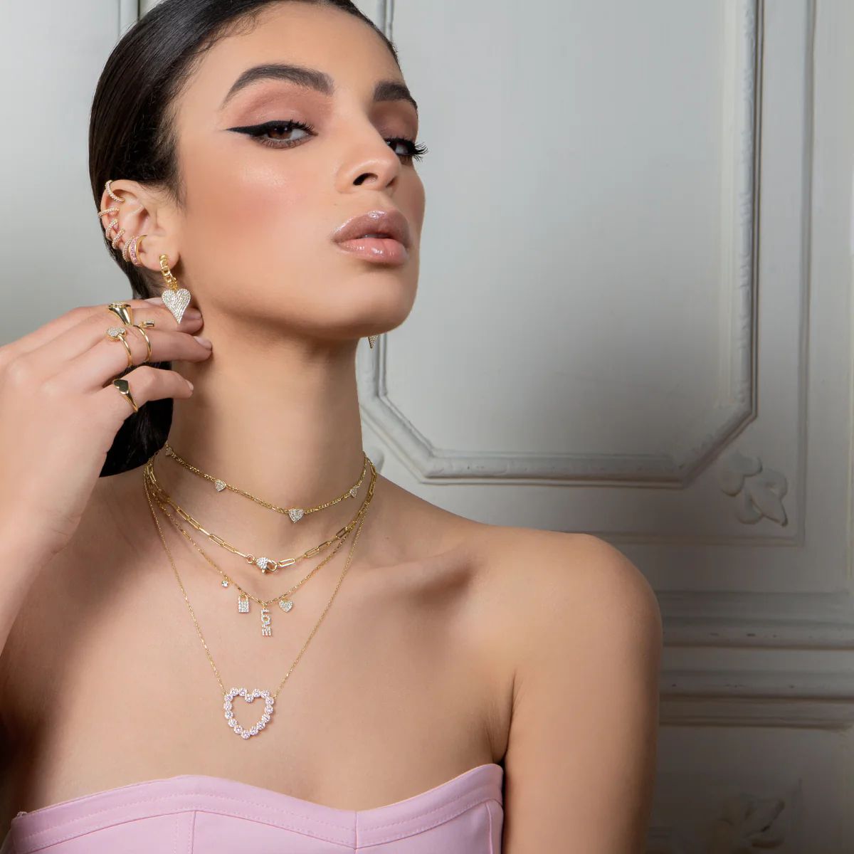 Collana Donna Laura P. Argento Dorato 925 Cuore Zircone Rosa CL0067GRS